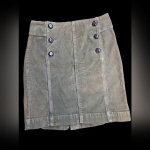 Free People Khaki Corduroy Skirt with Button Detail